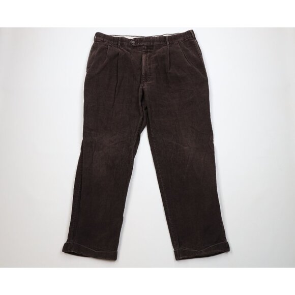 Vintage Jos A Bank Mens 38x29 Distressed Wide Leg Corduroy Chino Pants Brown - Picture 1 of 15